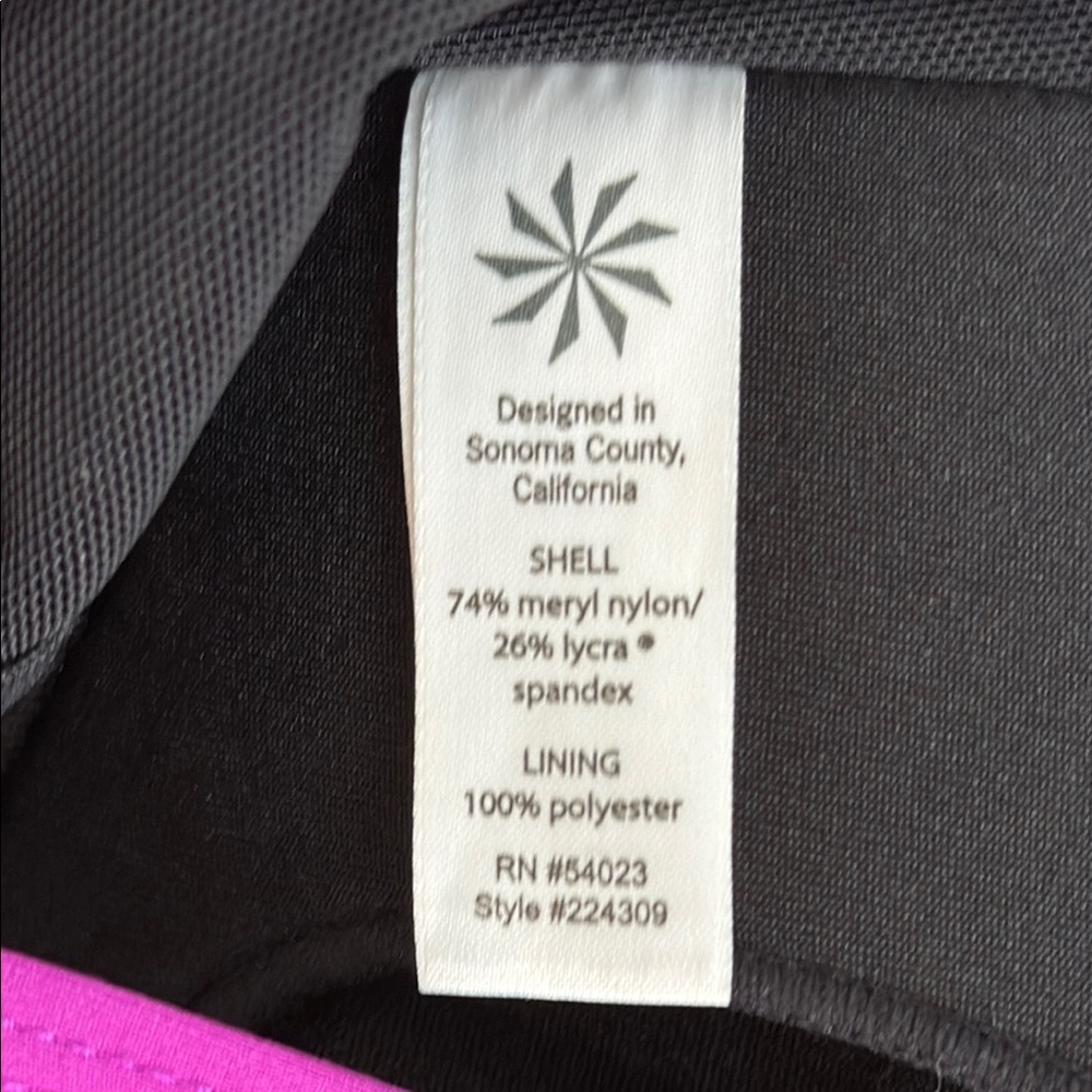 Athleta Purple Black Pink Print Adjustable Ruched Tankini Swim Top Built In Bra - Picture 5 of 9